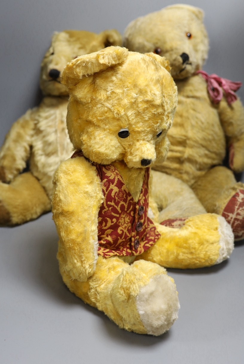 1950s Chiltern Hugmee, 55cm, a 1960ss English bear, 16cm, and a cotton plush European bear, 45cm